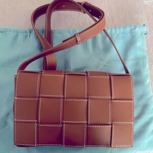 Tiffany & Fred Brown Leather w/ white stitching Crossbody bag